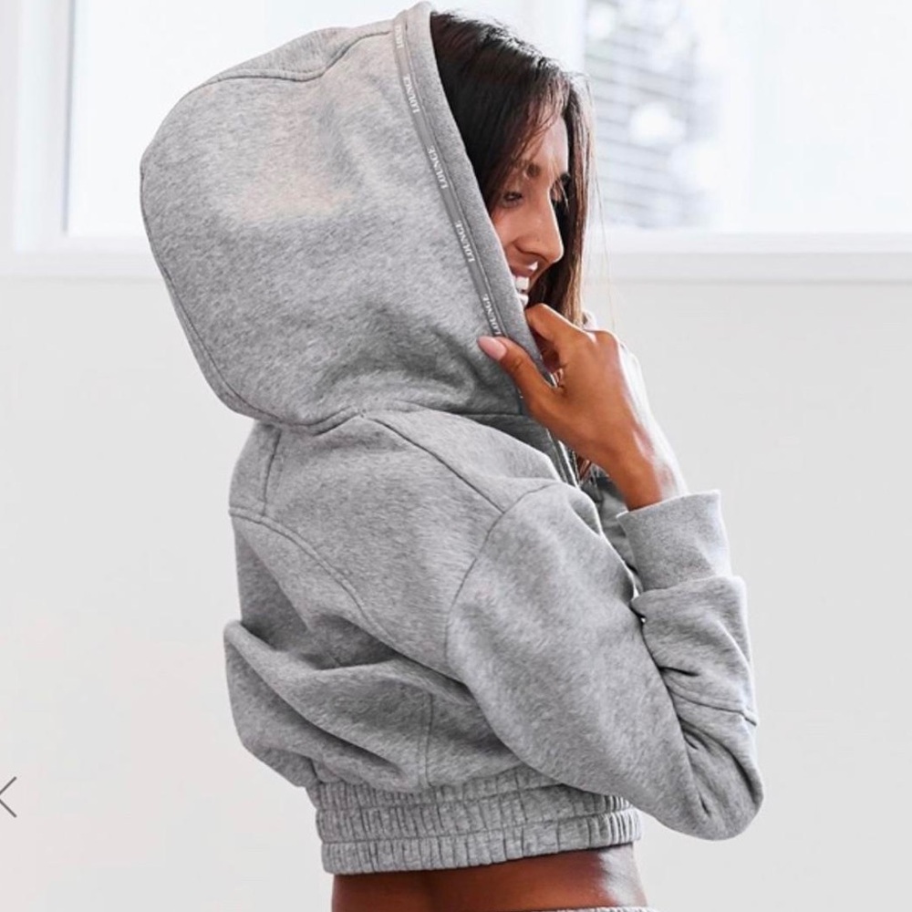 Lounge Apparel Cropped Grey Zip Hoodie View 3